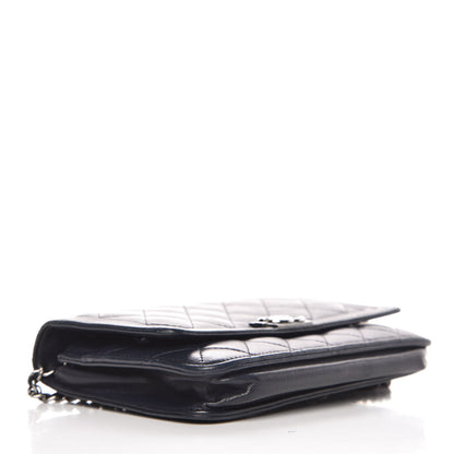 Chanel Lambskin Quilted Boy Wallet On Chain WOC Navy Blue 4 of 16