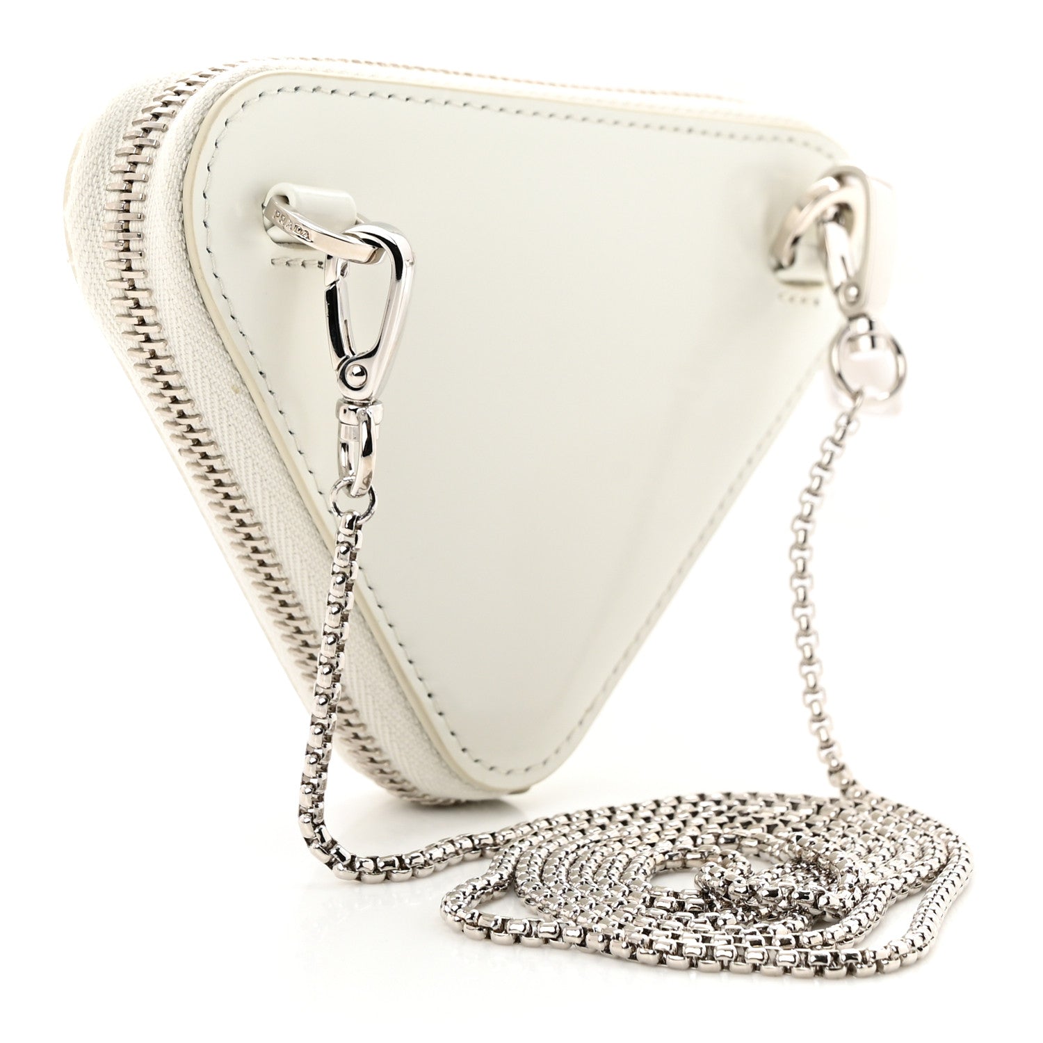 Prada Spazzolato Mini Triangle Chain Crossbody Pouch White 3 of 11