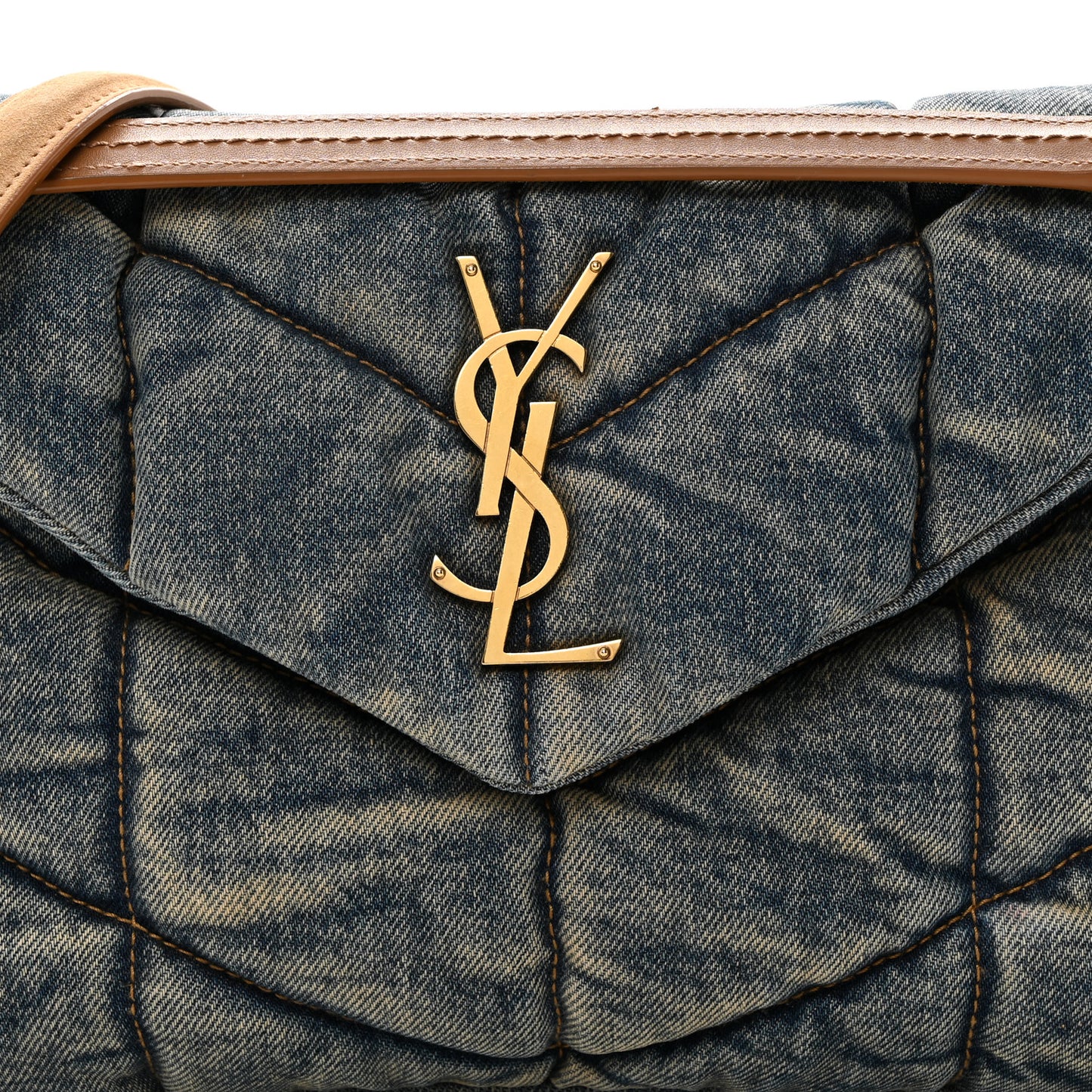 Denim Quilted Small Loulou Puffer Monogram Chain Satchel Blue Cinnamon