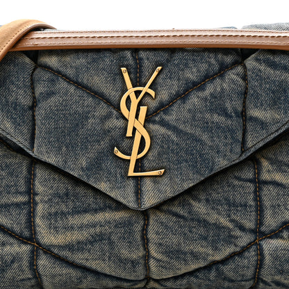 Saint Laurent Denim Quilted Small Loulou Puffer Monogram Chain Satchel Blue Cinnamon 8 of 10