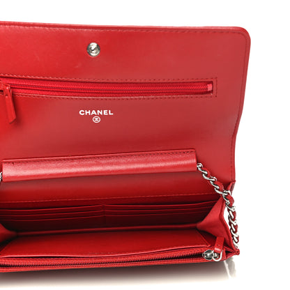 Chanel Lambskin Camellia Embossed Wallet On Chain WOC Red 5 of 19