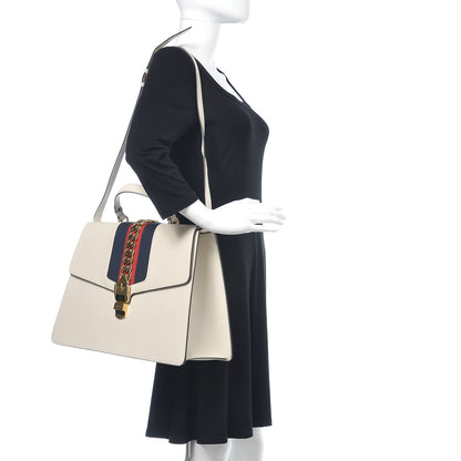 Gucci Calfskin Maxi Sylvie Top Handle Bag White 3 of 14