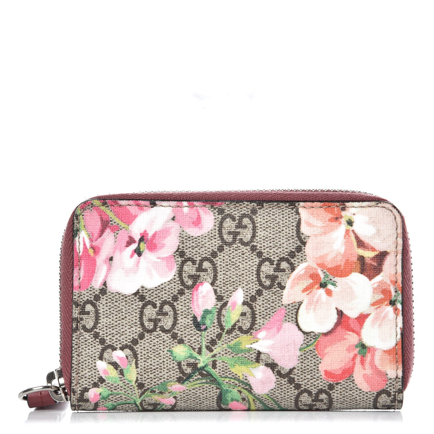 GG Supreme Monogram Blooms Zip Around Card Case Wallet Beige Multicolor Dry Rose