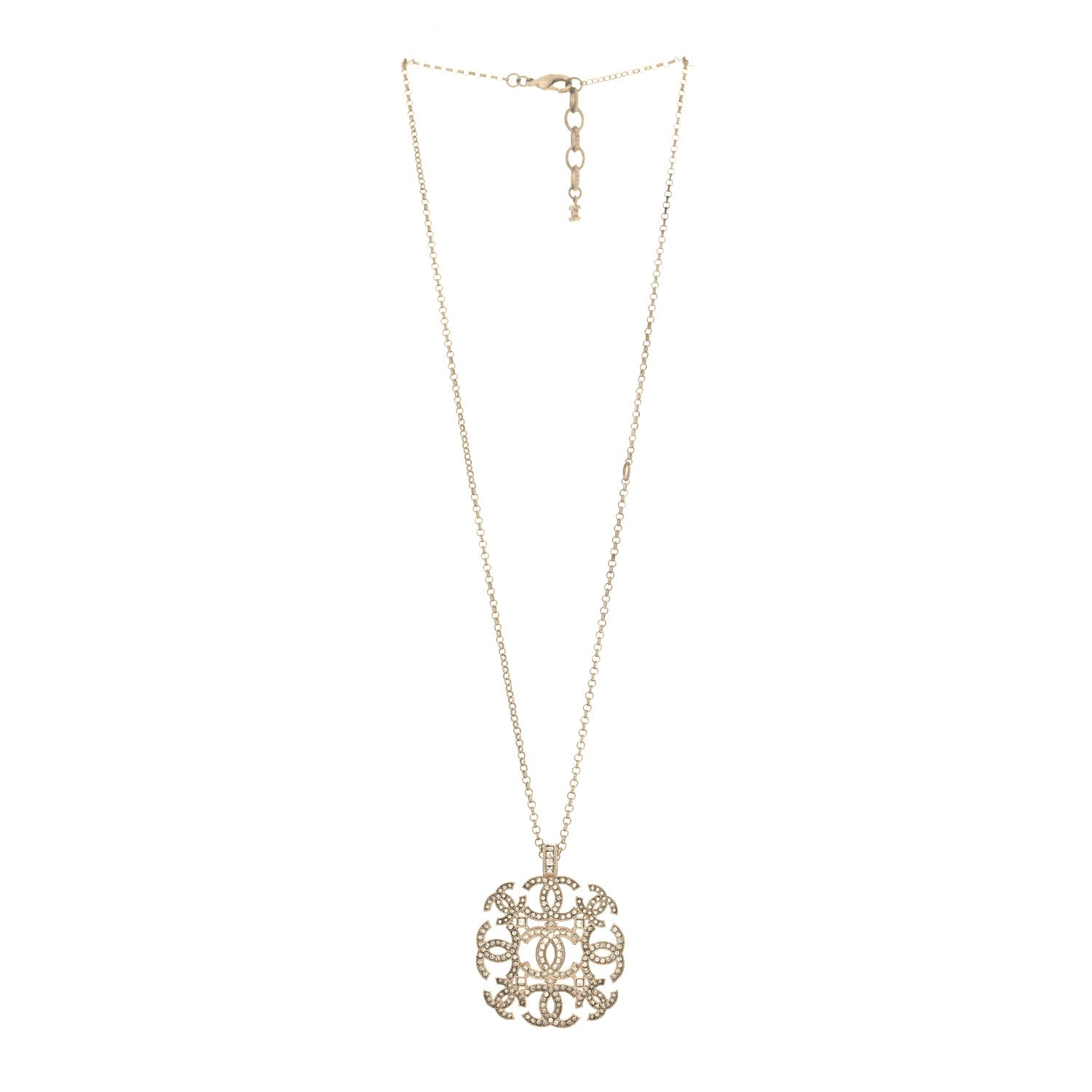 Chanel Crystal CC Pendant Necklace Gold 3 of 5