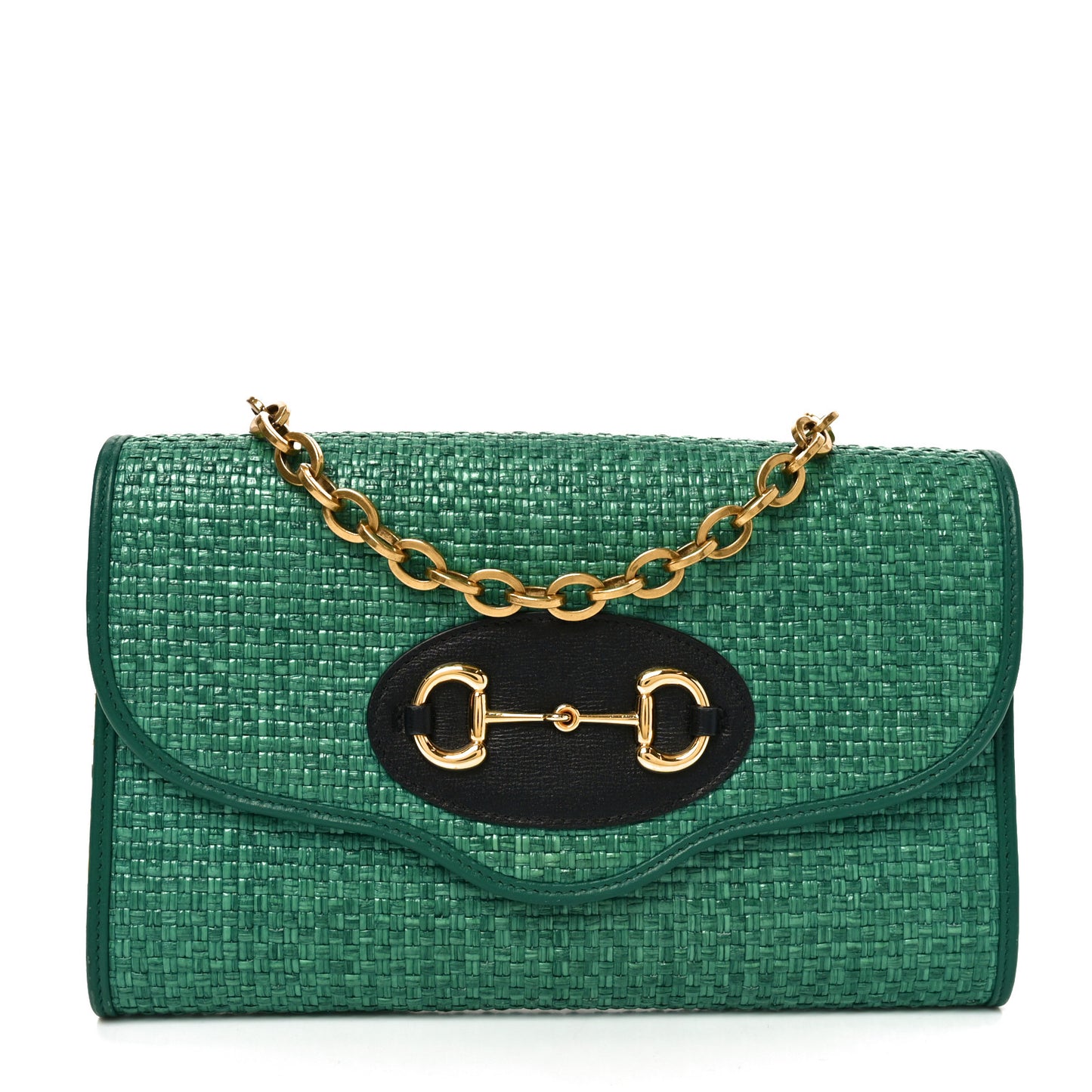 Straw Azalea Calfskin Mini Horsebit 1955 Chain Shoulder Bag Emerald Black
