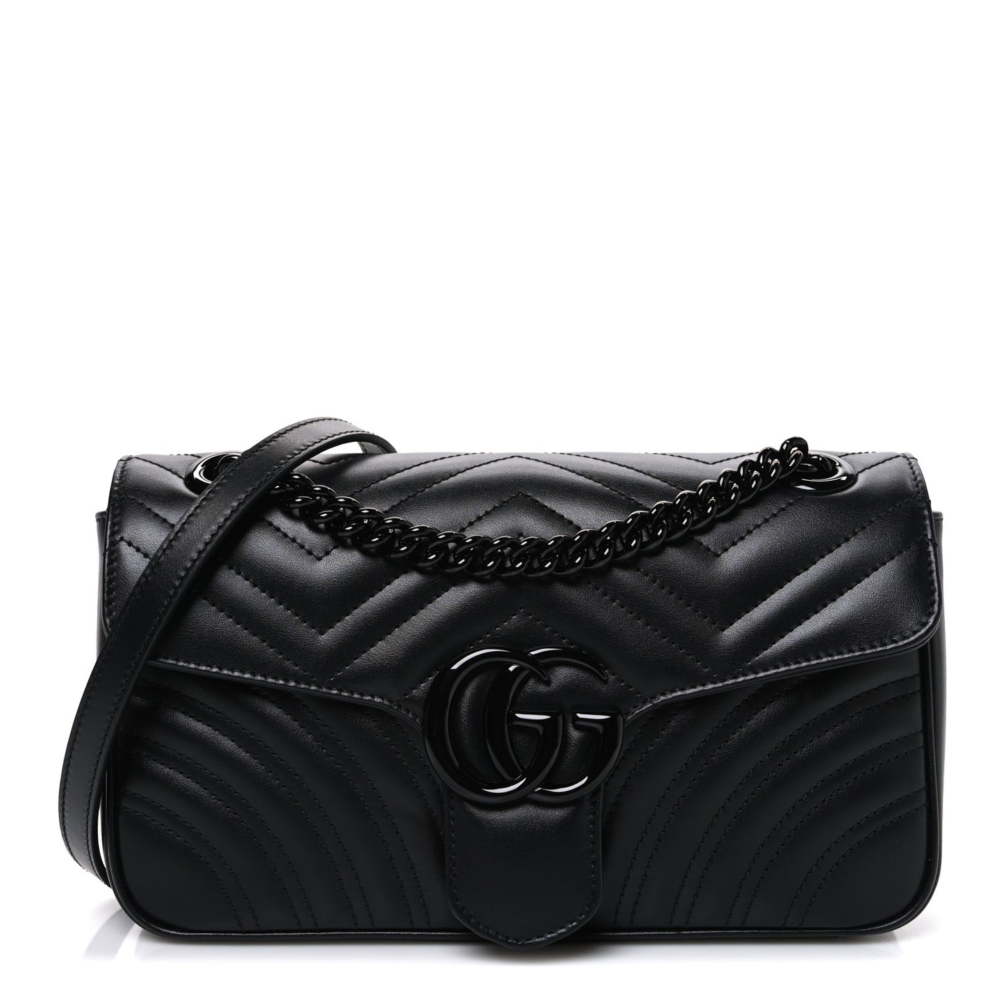 Calfskin Matelasse Monochrome Small GG Marmont Shoulder Bag Black