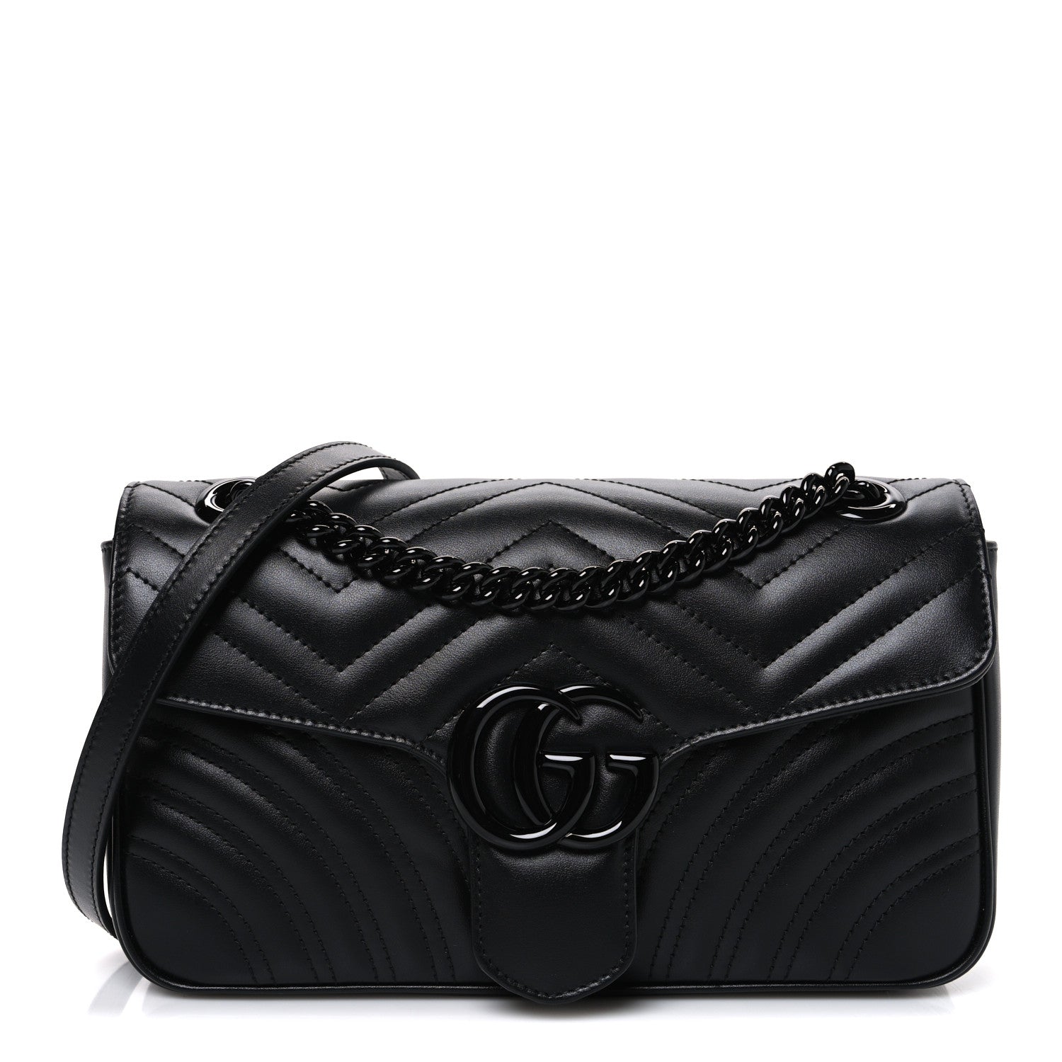 Gucci Calfskin Matelasse Monochrome Small GG Marmont Shoulder Bag Black 1 of 9