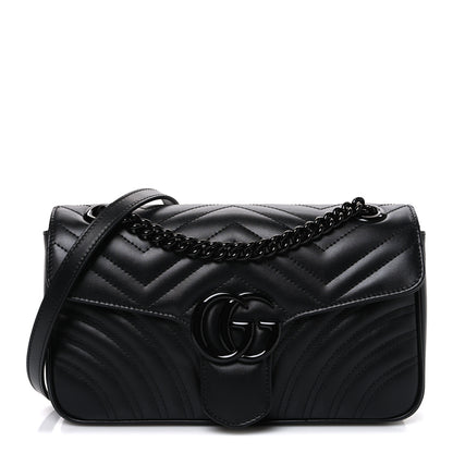 Gucci Calfskin Matelasse Monochrome Small GG Marmont Shoulder Bag Black 1 of 9