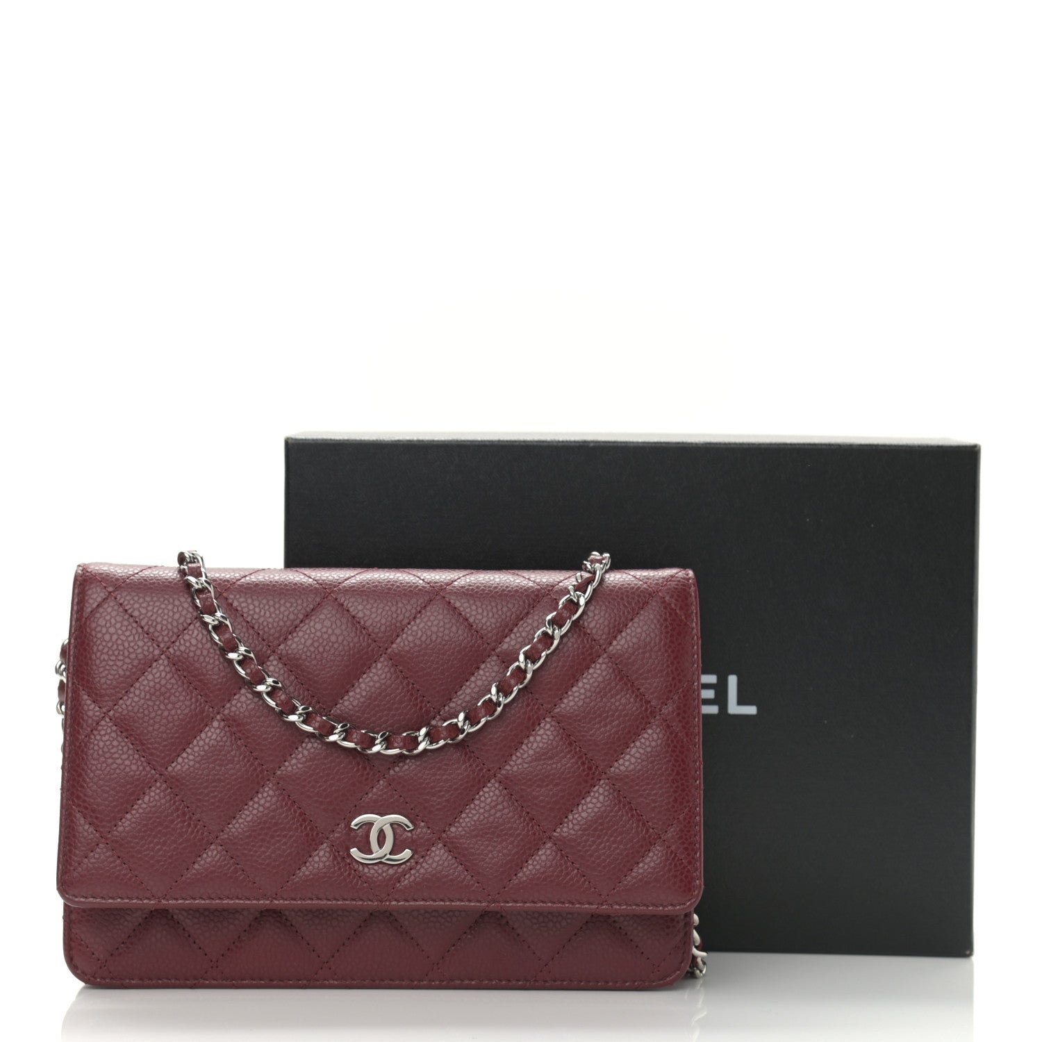 Chanel Caviar Quilted Wallet on Chain WOC Burgundy 12 of 12