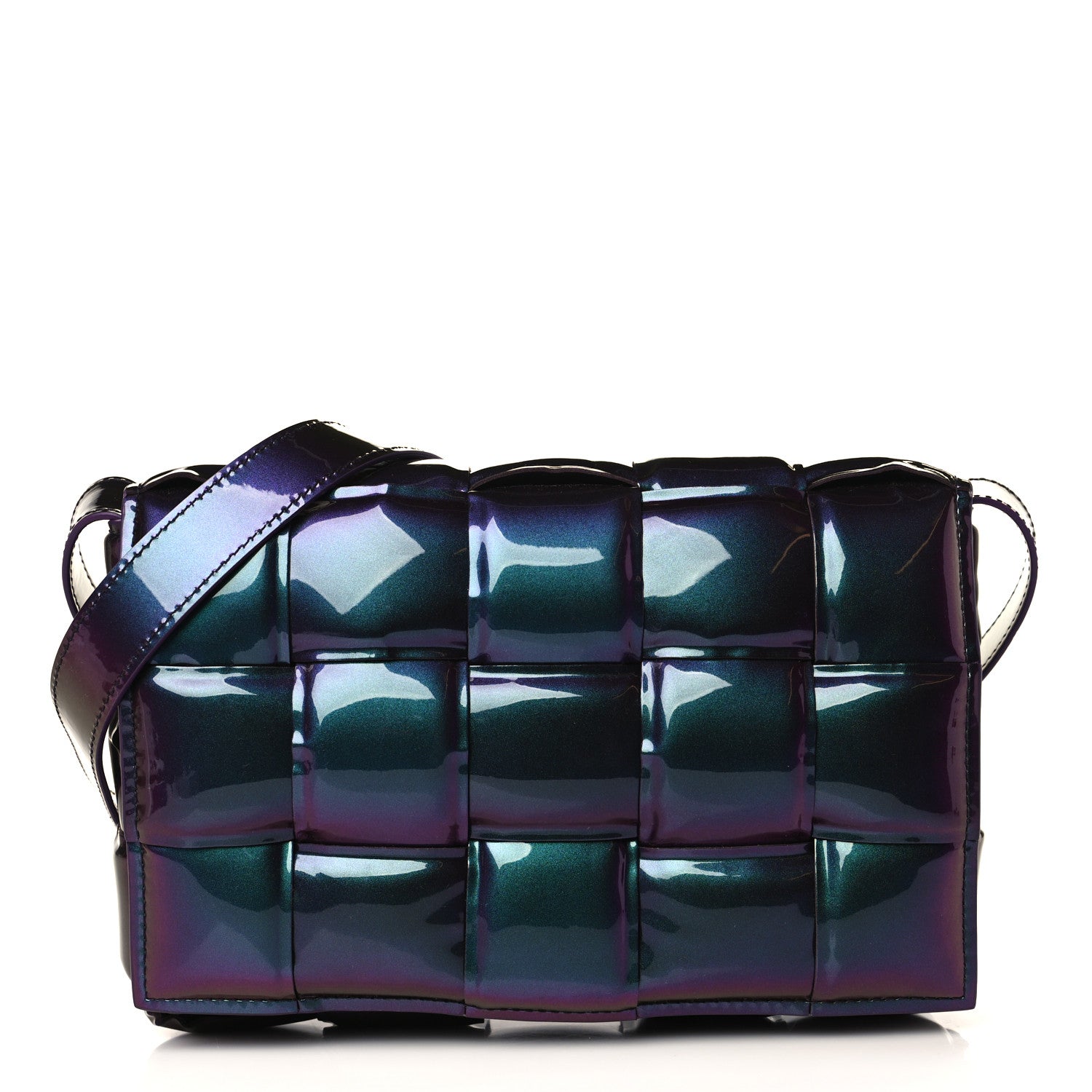 Bottega Veneta Glossy Nail Polish Nappa Maxi Intreccio Padded Cassette Crossbody Bag Holographic 1 of 8