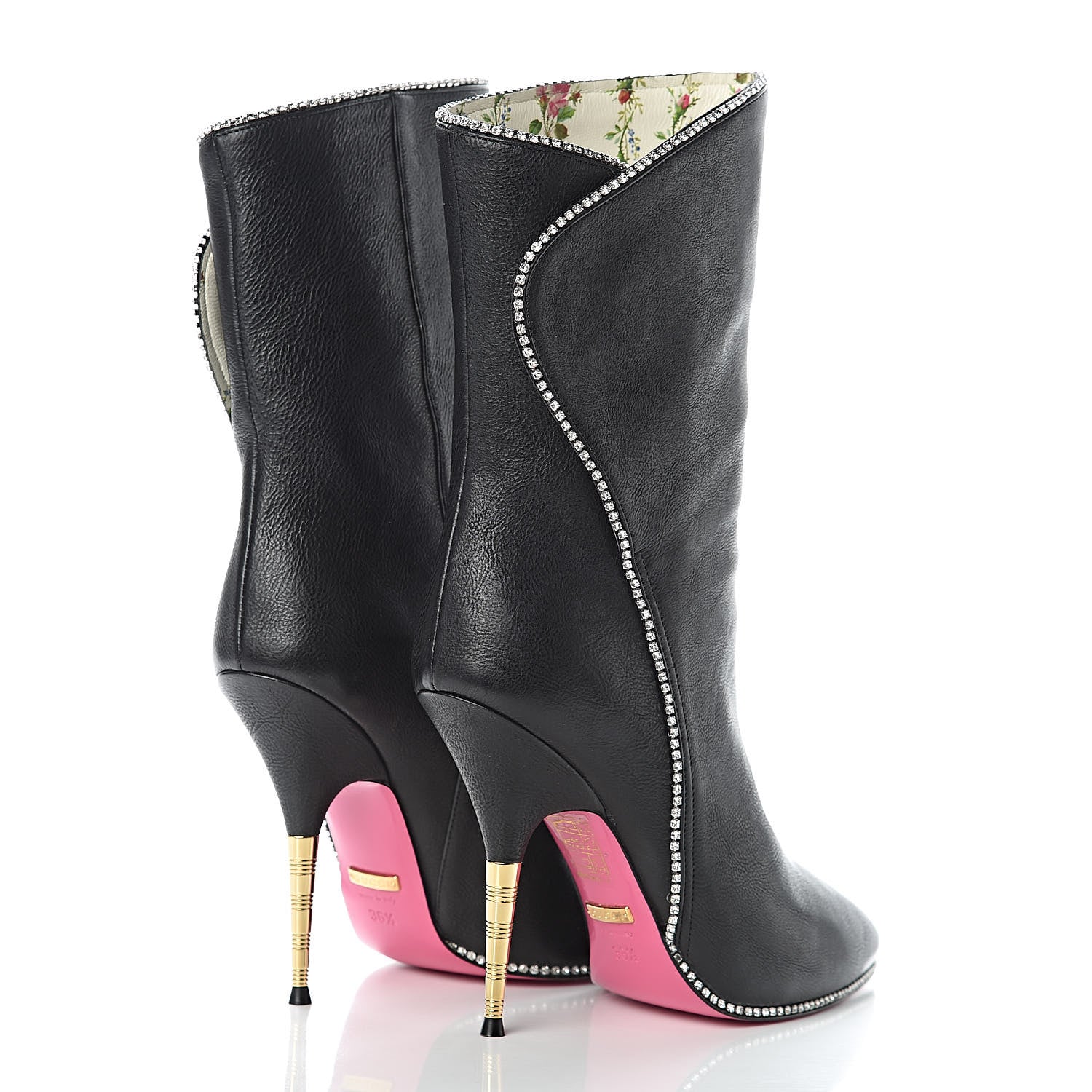 Gucci Calfskin Crystal Fosca Boots 36.5 Black 4 of 10