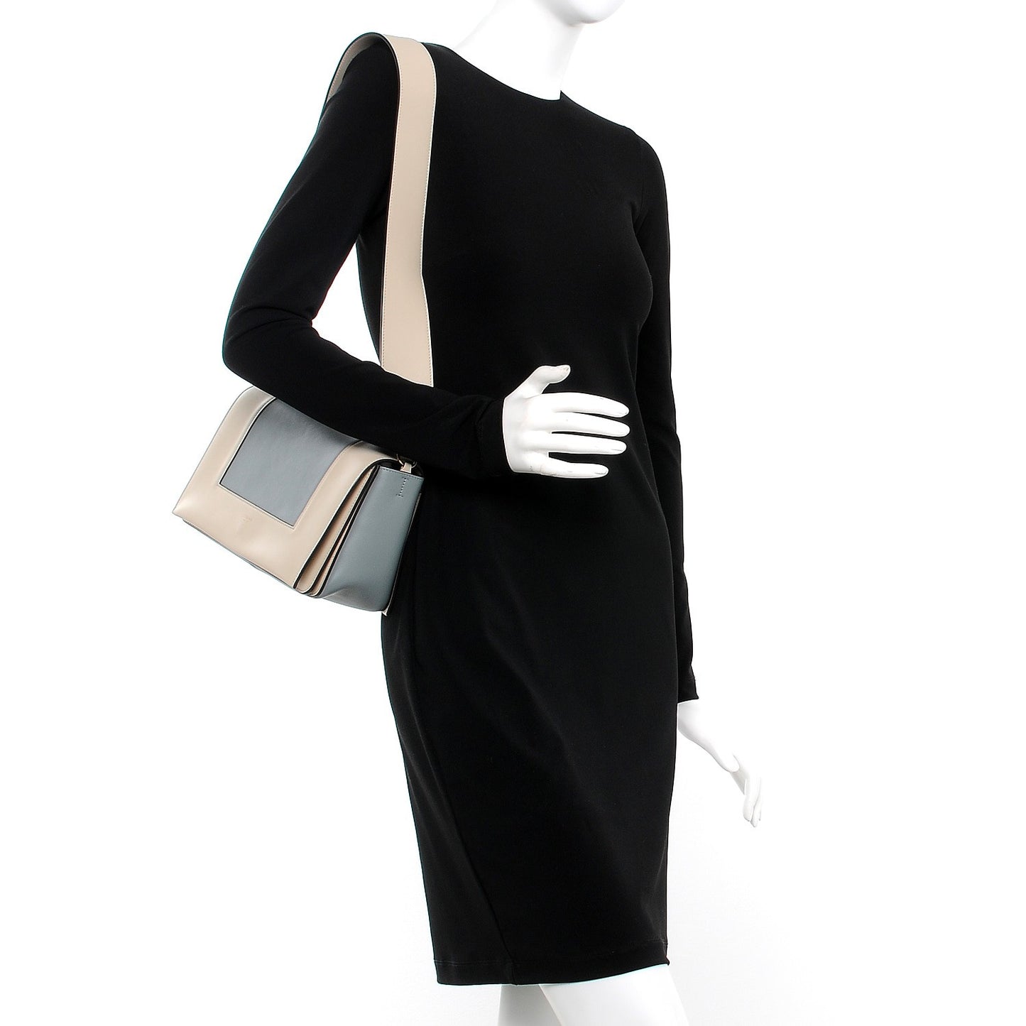Shiny Smooth Calfskin Medium Frame Shoulder Bag Grege Storm