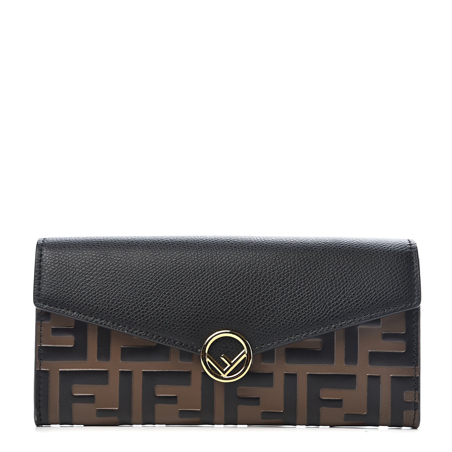 Fendi Vitello Cruise F is Fendi Bi-Color FF 1974 Embossed Continental Envelope Wallet Maya Black 1 of 7