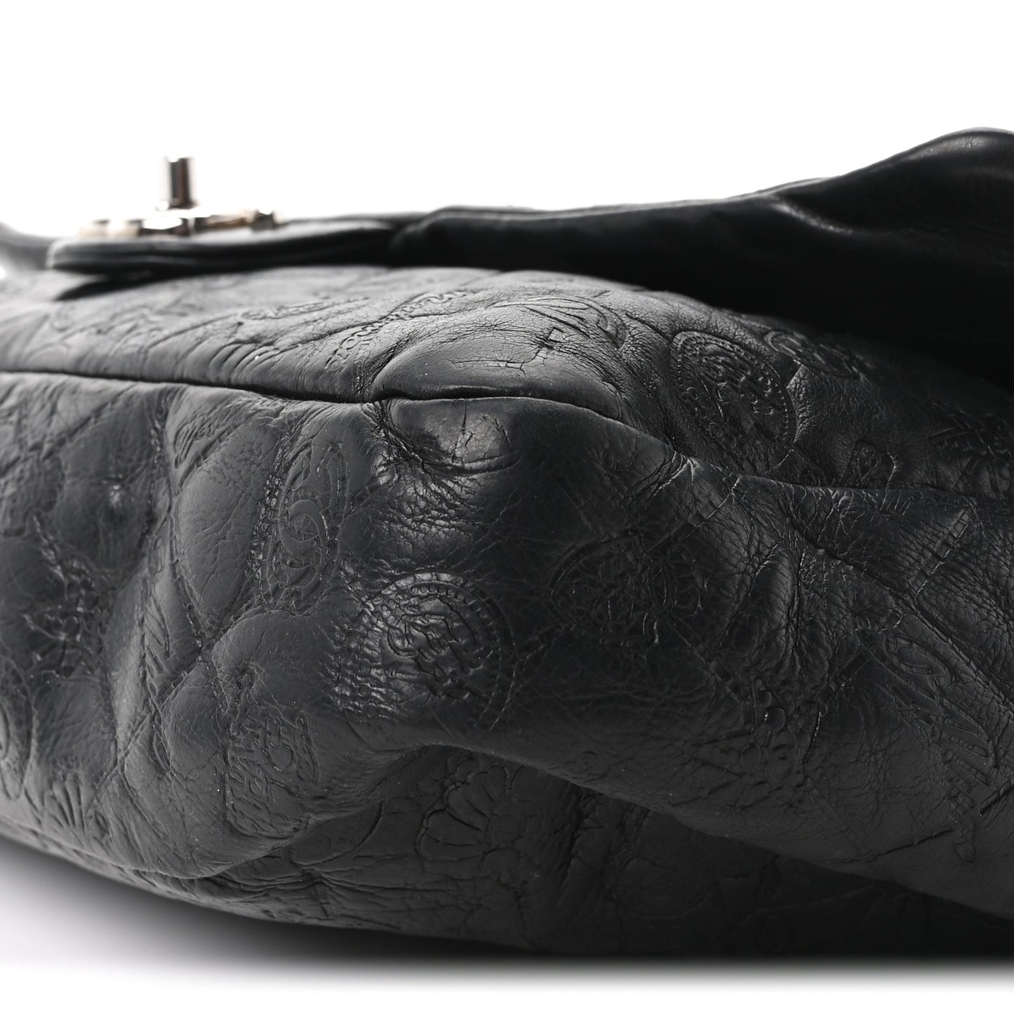 Calfskin Embossed Large Lucky Symbols Flap Black
