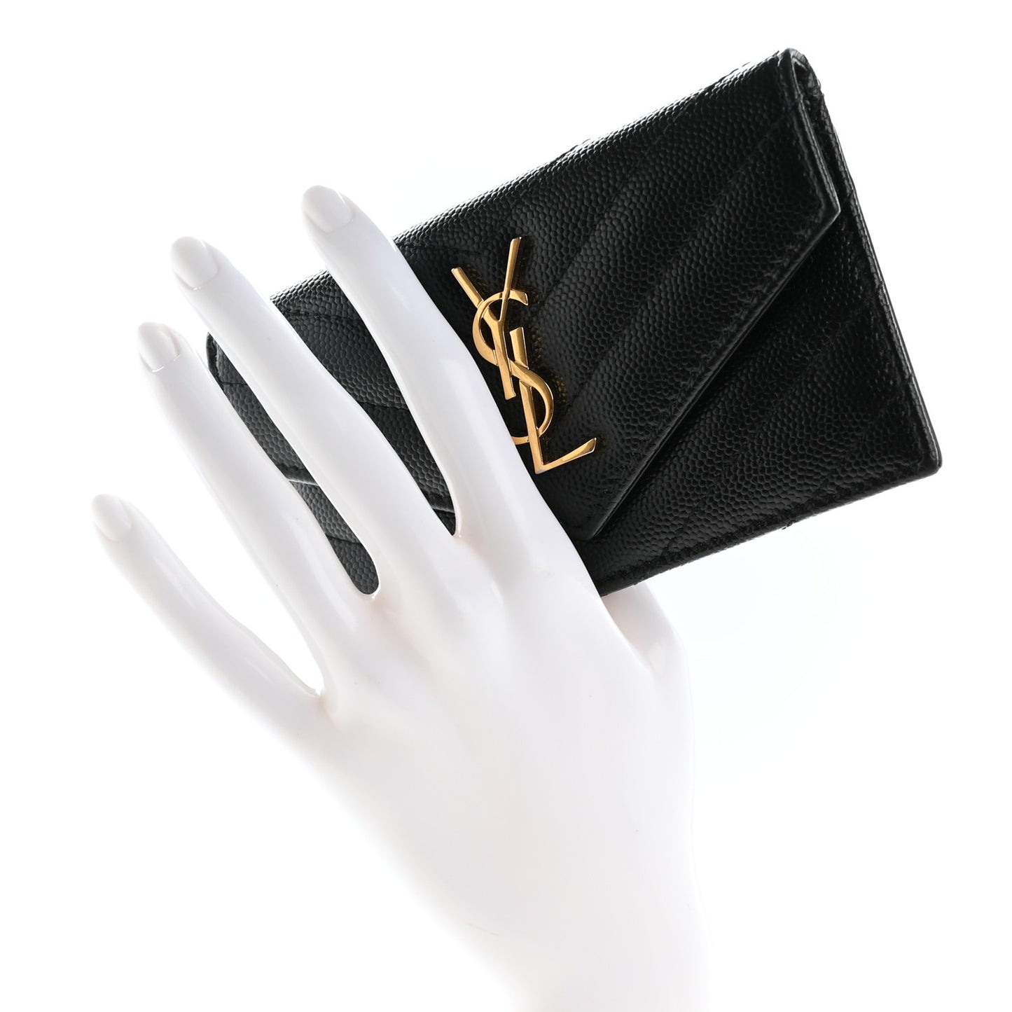 Grain De Poudre Matelasse Chevron Monogram Compact Wallet Black