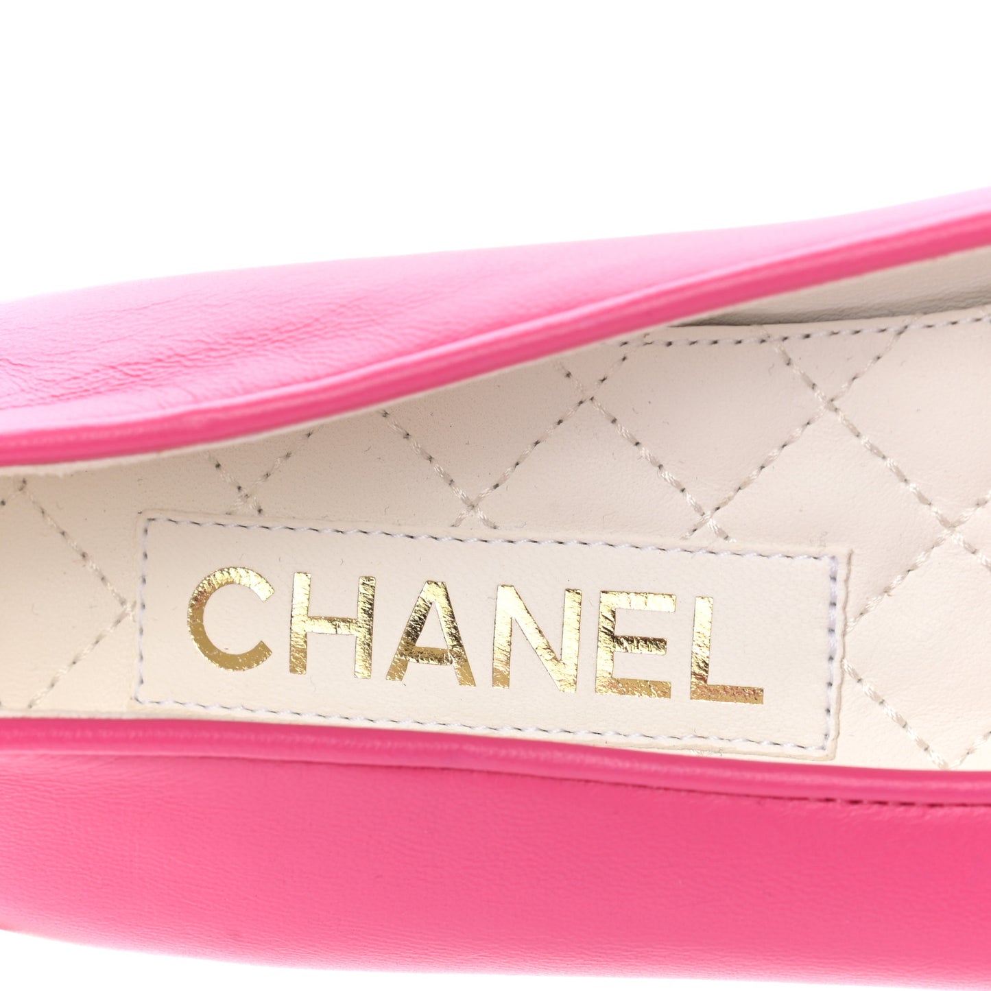 Lambskin Patent Calfskin Cap Toe Ankle Chain Ballerina Flats 38.5 Pink