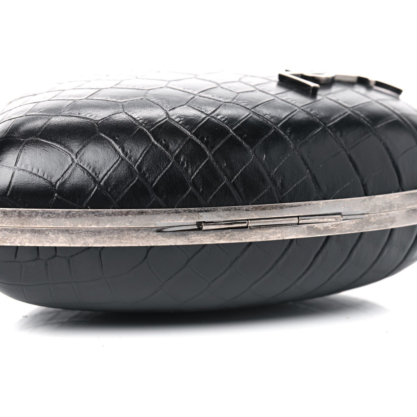 Calfskin Crocodile Embossed Monogram Love Box Bag Black