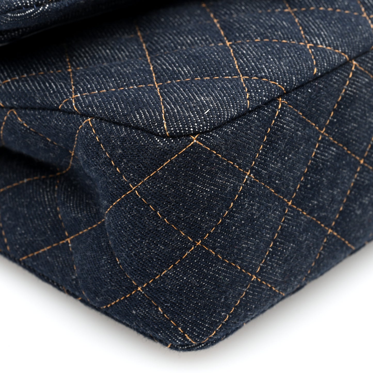 Denim Quilted Medium Double Flap Dark Blue