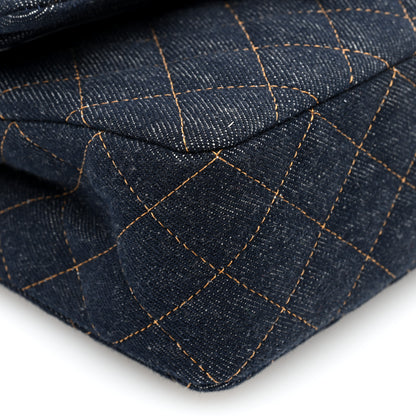 Chanel Denim Quilted Medium Double Flap Dark Blue 9 of 10