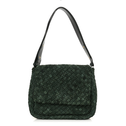 Bottega Veneta Suede Intrecciato Small Cobble Messenger Bag Emerald Green 1 of 13