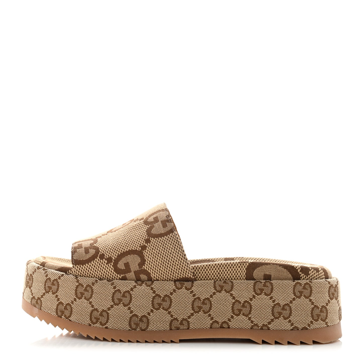 Monogram Maxi GG Angelina Platform 55mm Slide Sandals 36 Camel Ebony