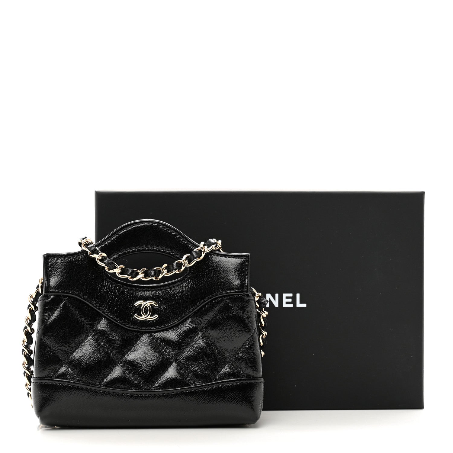 Chanel Shiny Lambskin Quilted Micro 31 Clutch With Chain Black 11 of 11