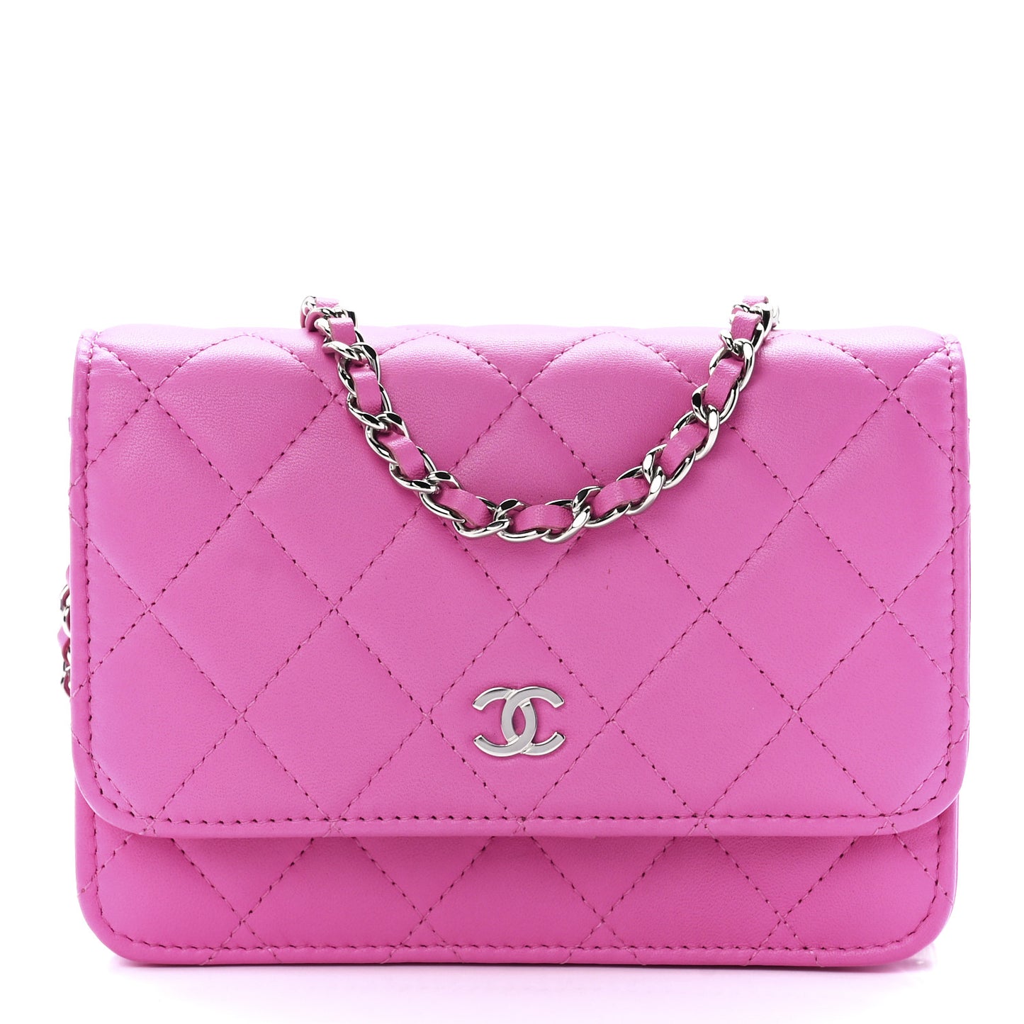 Lambskin Quilted Mini Wallet On Chain WOC Pink