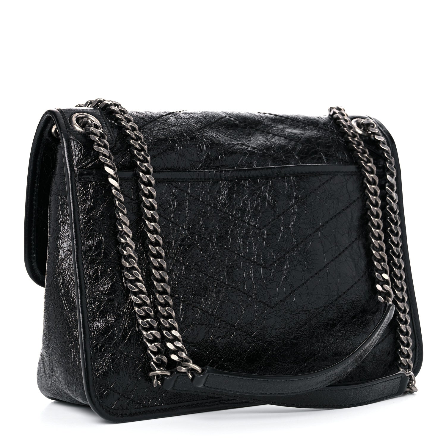 Saint Laurent Crinkled Calfskin Matelasse Monogram Medium Niki Chain Satchel Black 3 of 13