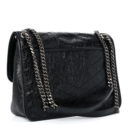 Saint Laurent Crinkled Calfskin Matelasse Monogram Medium Niki Chain Satchel Black 3 of 13
