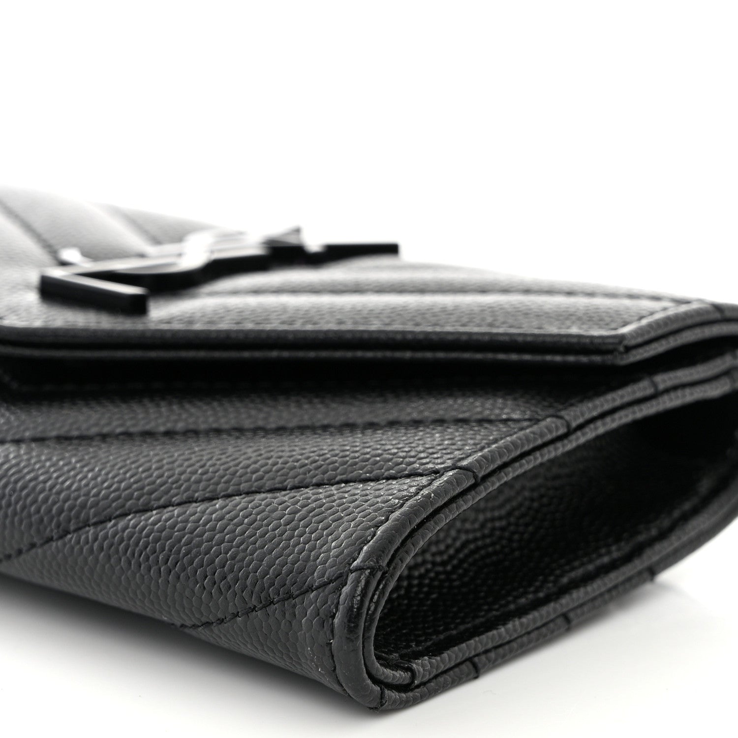 Saint Laurent Grain De Poudre Matelasse Chevron Small Monochrome Monogram Envelope Wallet Black 9 of 9
