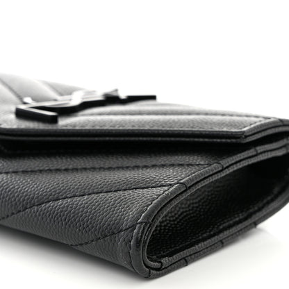 Saint Laurent Grain De Poudre Matelasse Chevron Small Monochrome Monogram Envelope Wallet Black 9 of 9