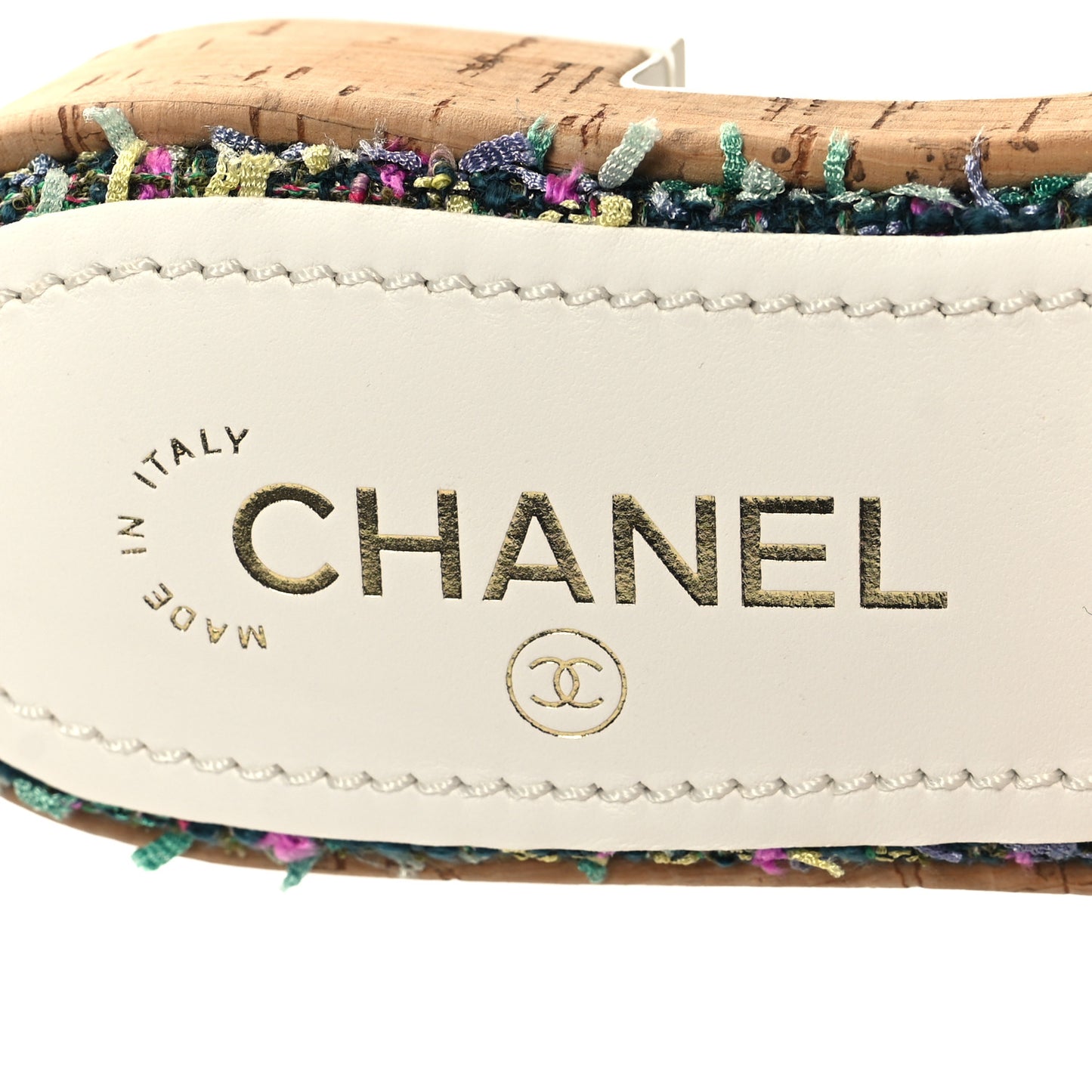 Tweed Cork Mule Sandal 37 White Multicolor