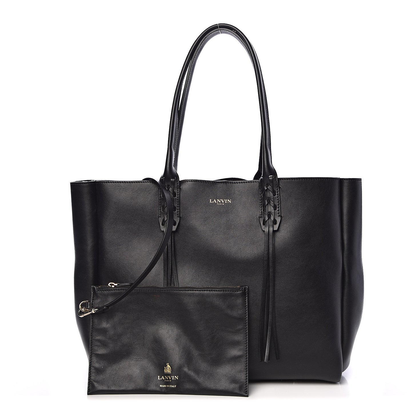 Smooth Calfskin Small Fringe Shopper Tote Black