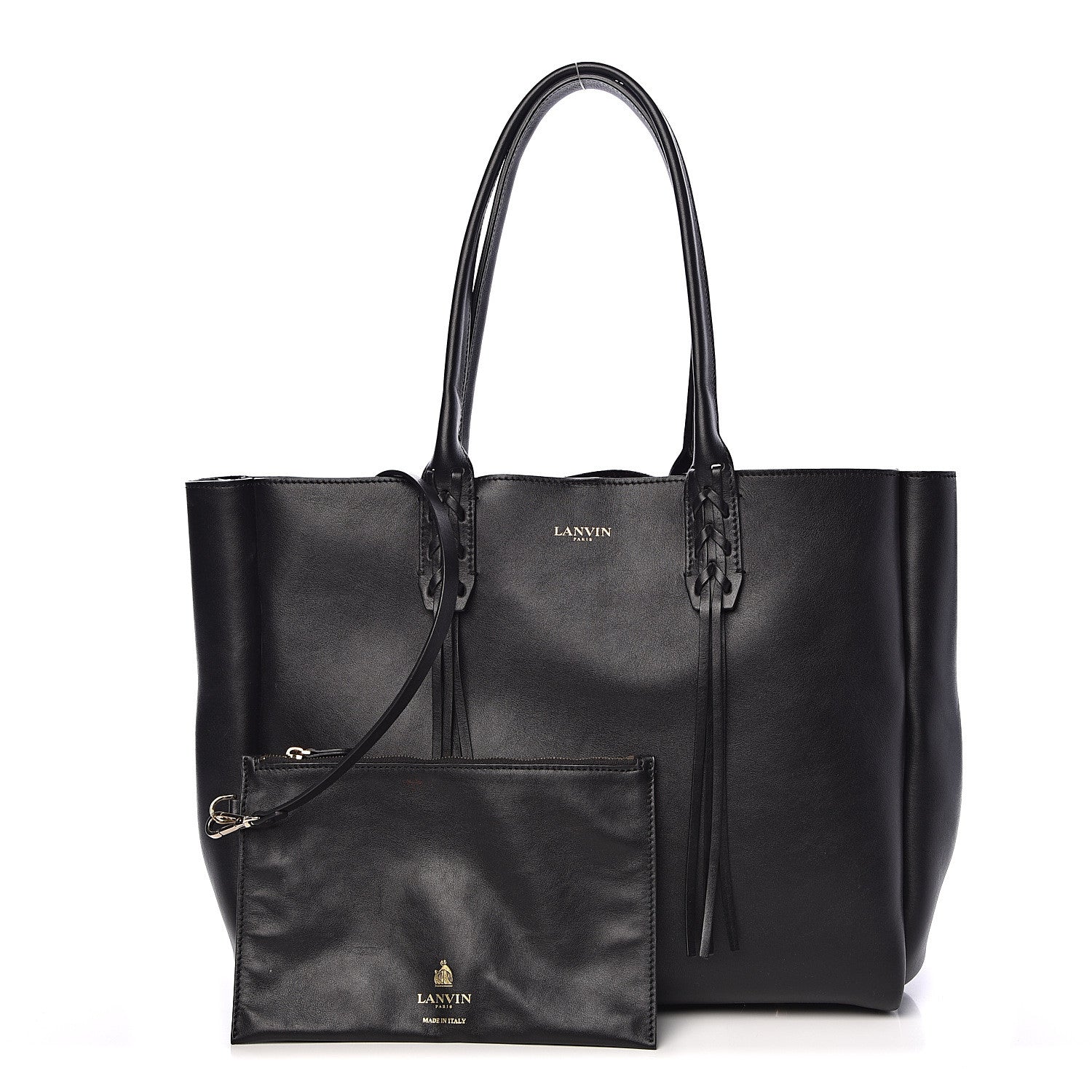 Lanvin Smooth Calfskin Small Fringe Shopper Tote Black 1 of 15
