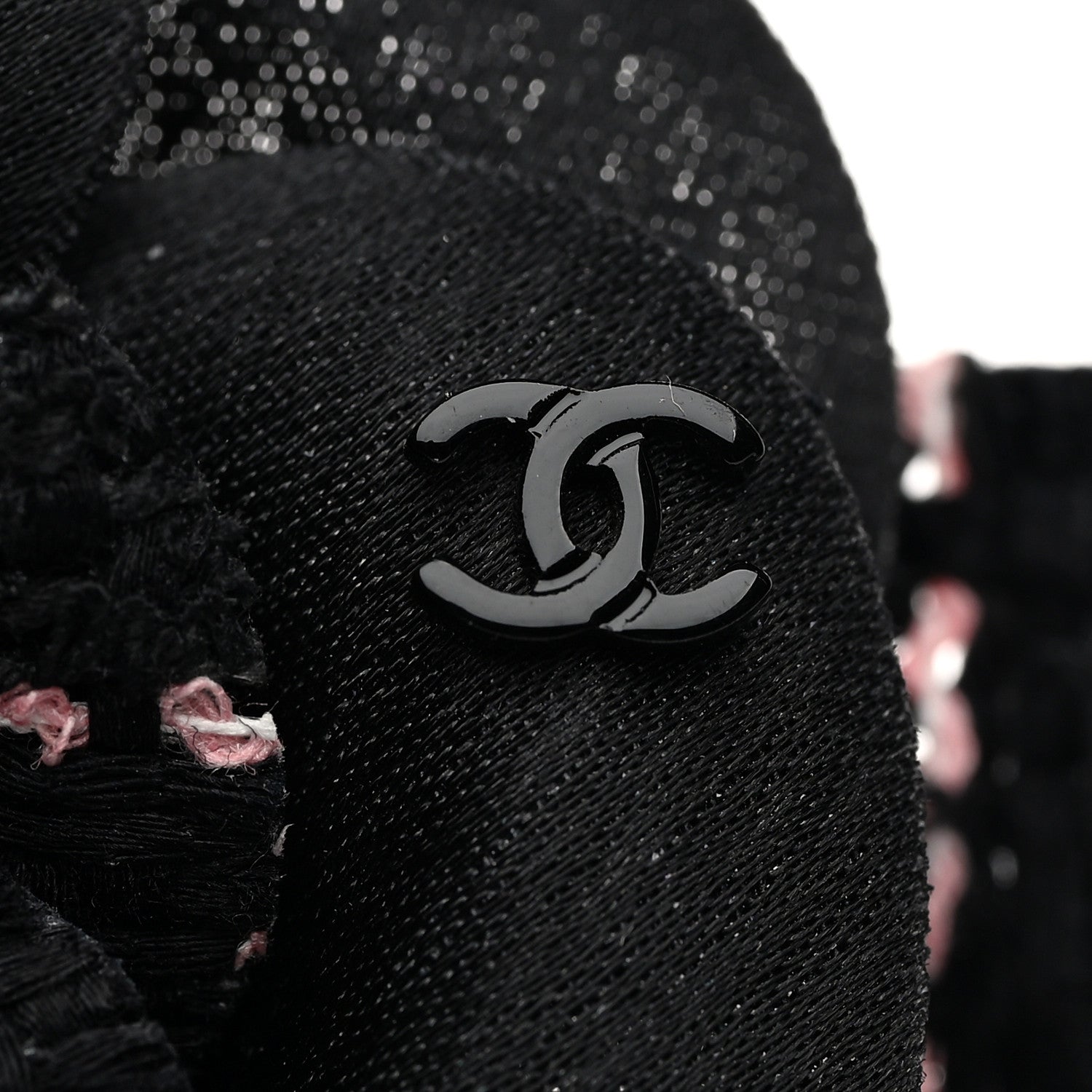 Chanel Tweed Camellia Pin Brooch Black Pink 3 of 3