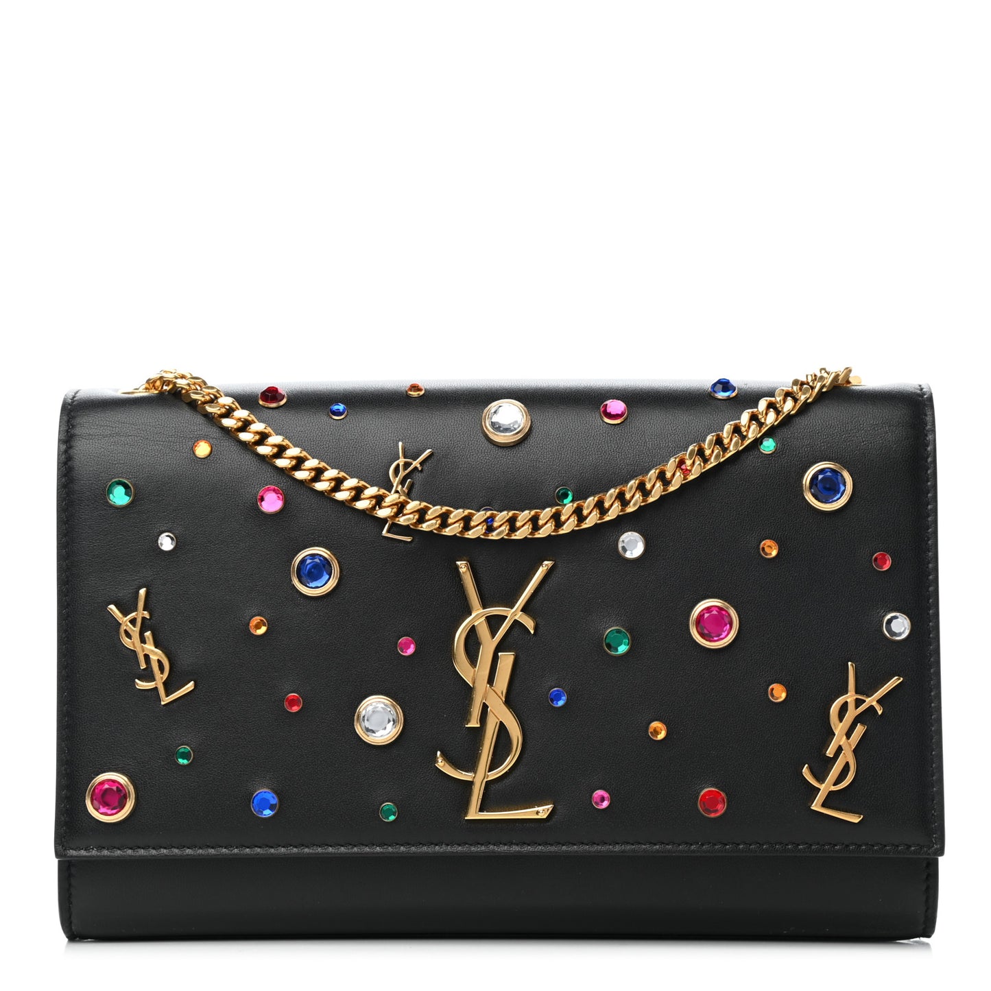 Calfskin Crystal Medium Monogram Kate Satchel Black