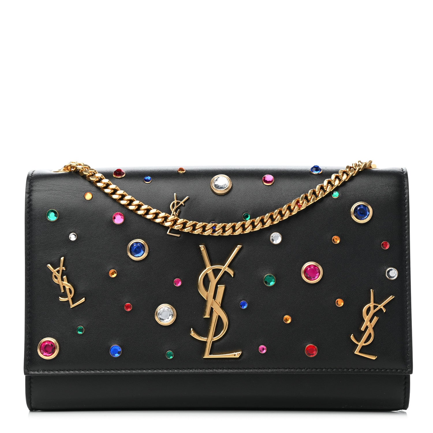 Saint Laurent Calfskin Crystal Medium Monogram Kate Satchel Black 1 of 7