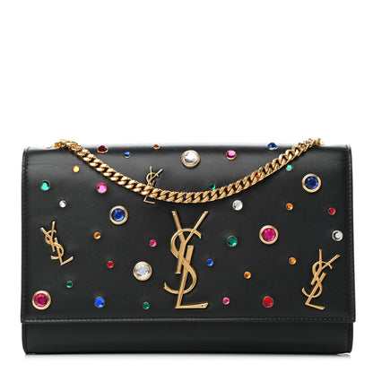 Saint Laurent Calfskin Crystal Medium Monogram Kate Satchel Black 1 of 7