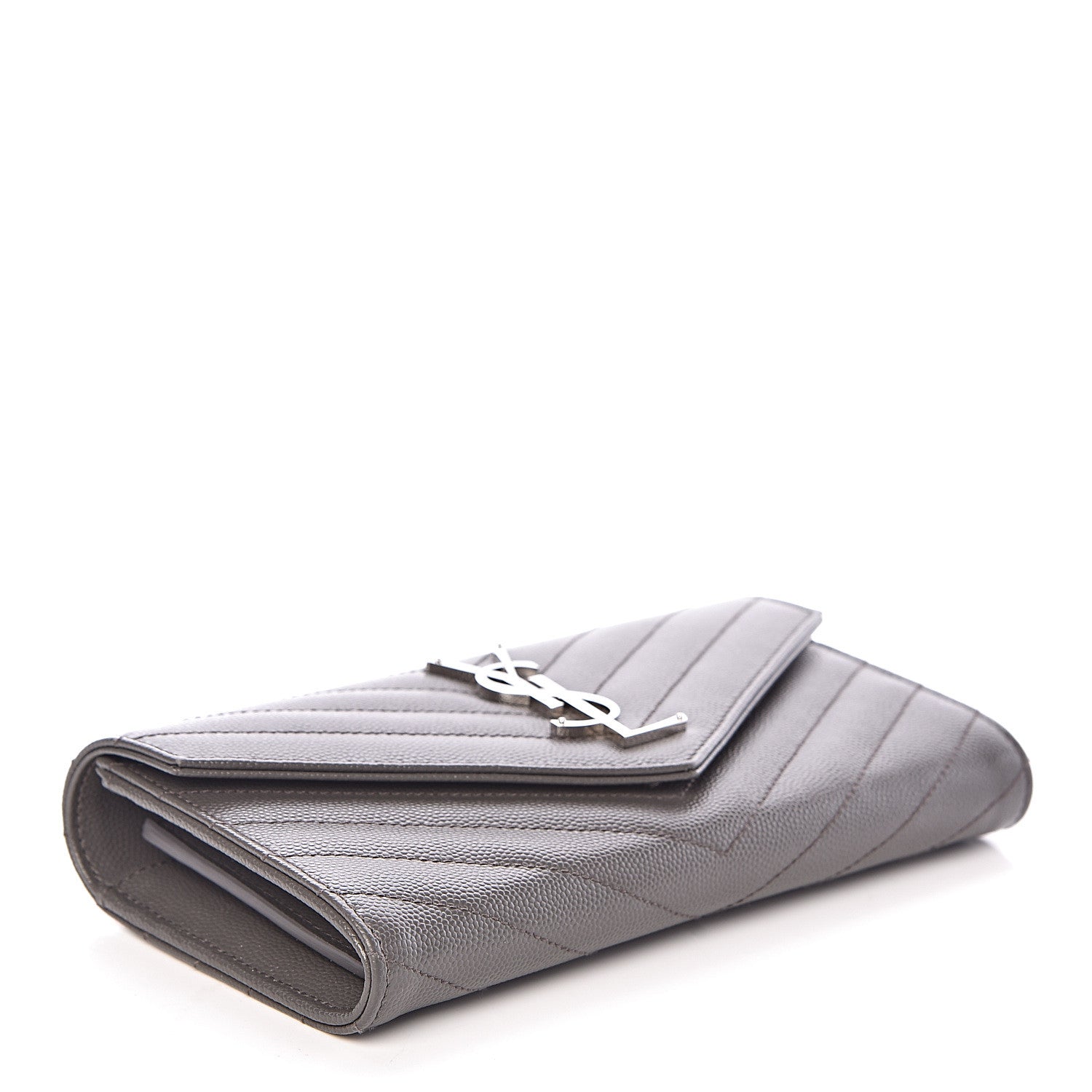 Saint Laurent Grain De Poudre Matelasse Chevron Monogram Flap Wallet Fog 4 of 6
