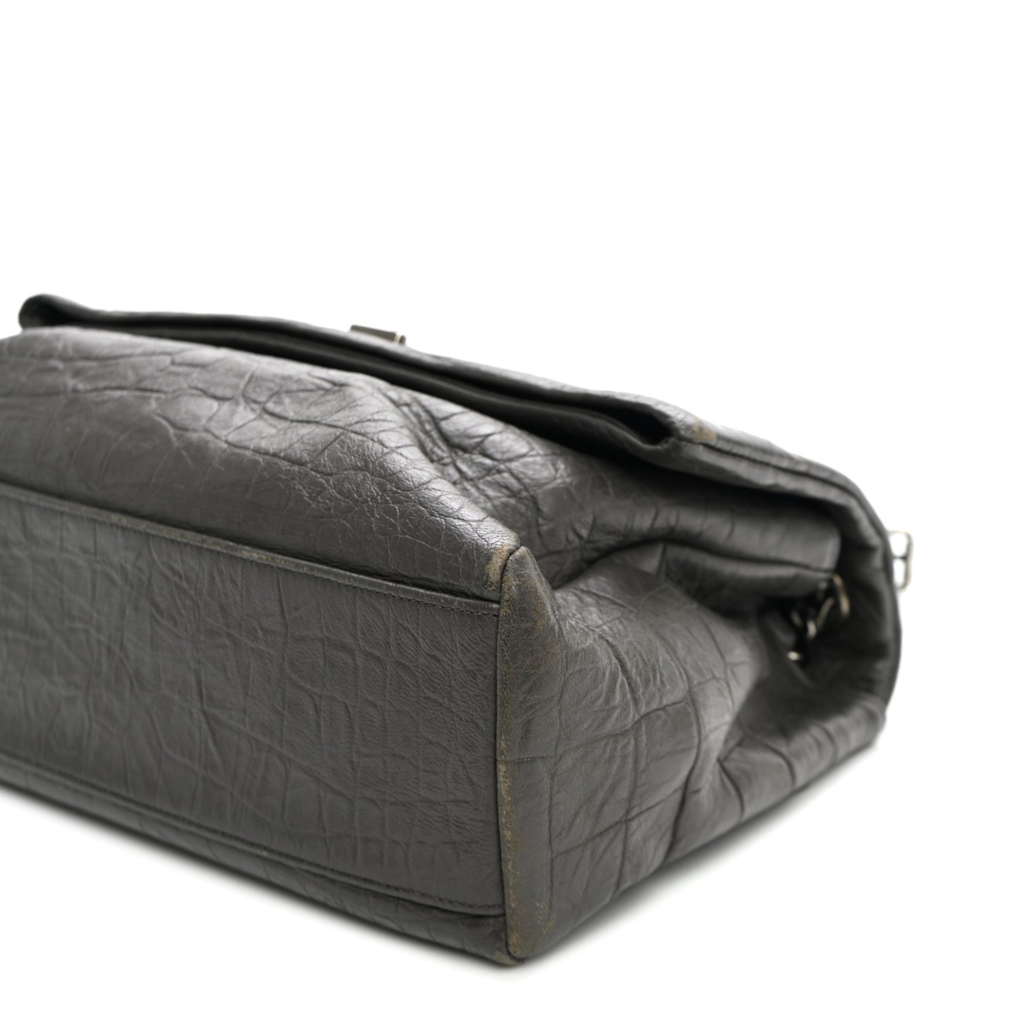 Calfskin Crocodile Embossed Medium West Hollywood Monogram Fold-Over Grey