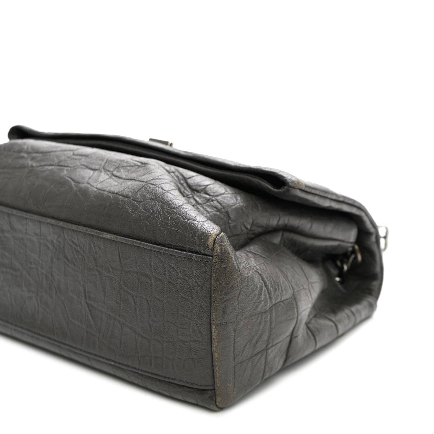 Saint Laurent Calfskin Crocodile Embossed Medium West Hollywood Monogram Fold-Over Grey 10 of 12