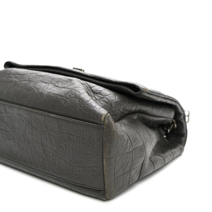 Saint Laurent Calfskin Crocodile Embossed Medium West Hollywood Monogram Fold-Over Grey 10 of 12