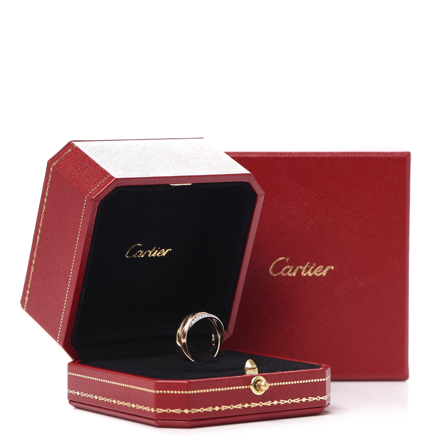 18K White Yellow Pink Gold Diamond Small Trinity Paved Ring 49 5