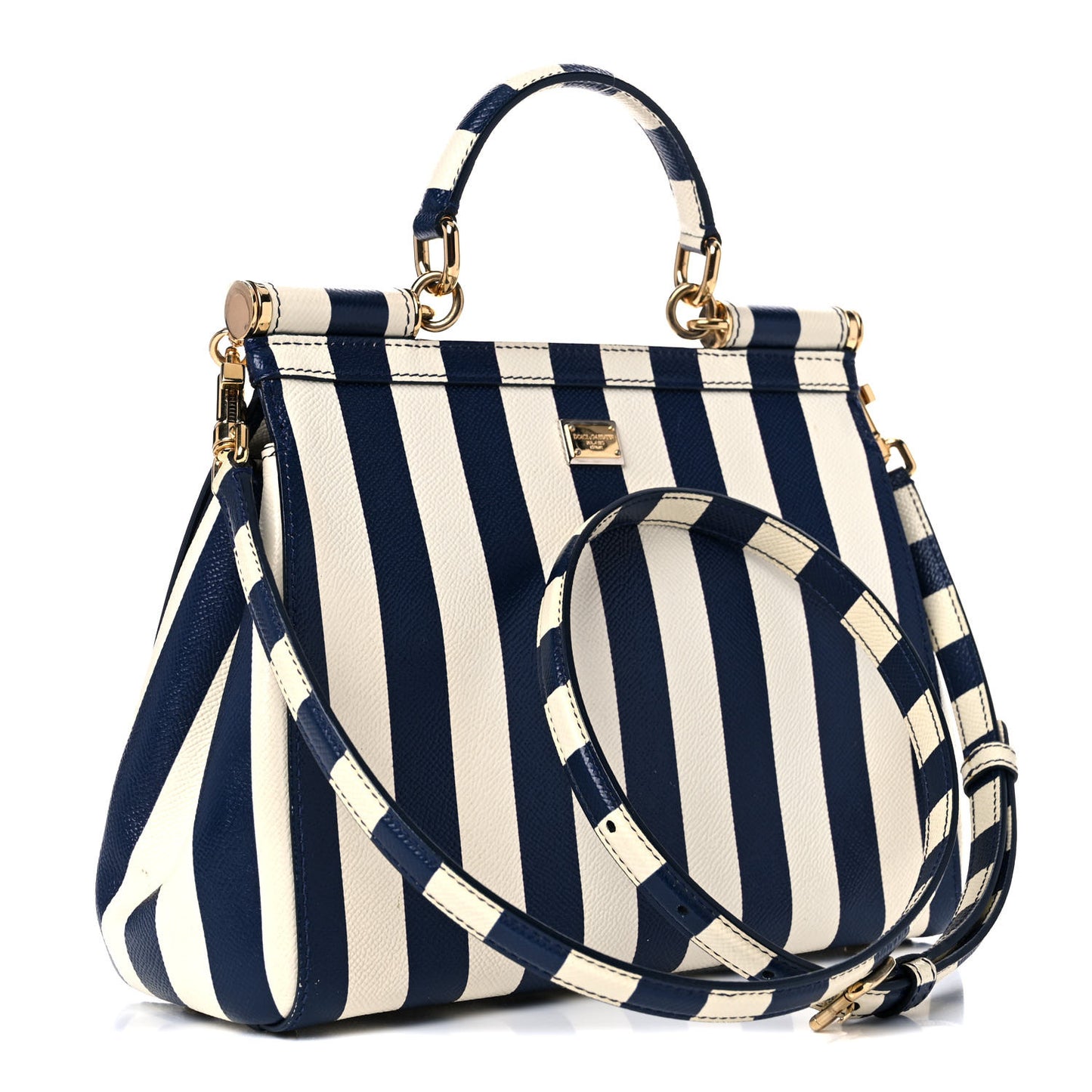 Dauphine Embroidered Striped Print Medium Miss Sicily Satchel White