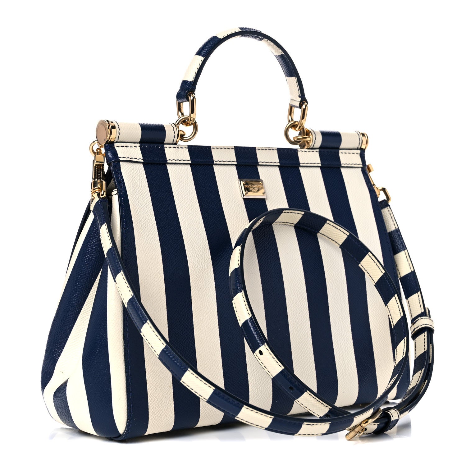 Dolce & Gabbana Dauphine Embroidered Striped Print Medium Miss Sicily Satchel White 3 of 13
