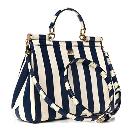 Dolce & Gabbana Dauphine Embroidered Striped Print Medium Miss Sicily Satchel White 3 of 13