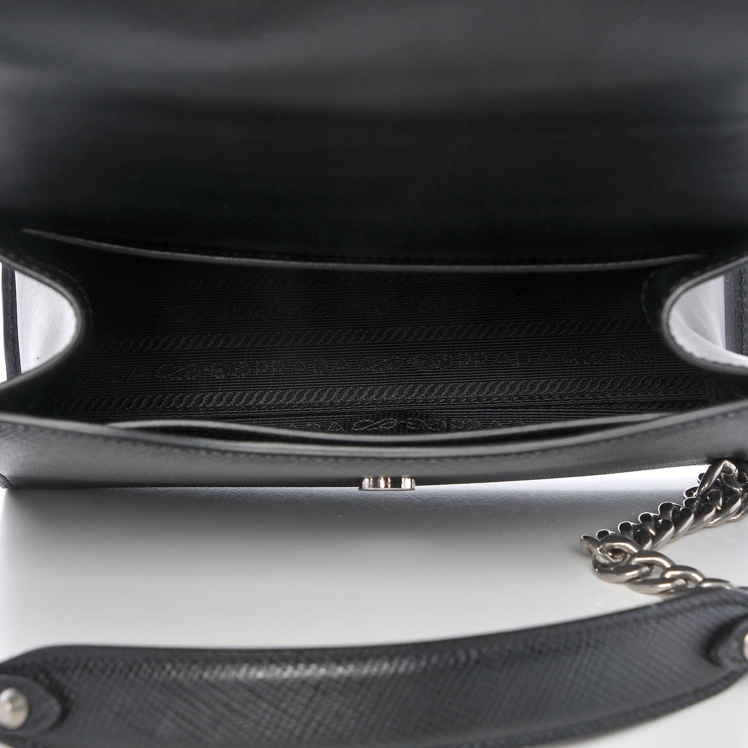 Prada Saffiano Cuir Calfskin Monochrome Envelope Flap Chain Shoulder Bag Black 5 of 7