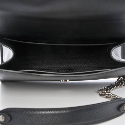 Prada Saffiano Cuir Calfskin Monochrome Envelope Flap Chain Shoulder Bag Black 5 of 7