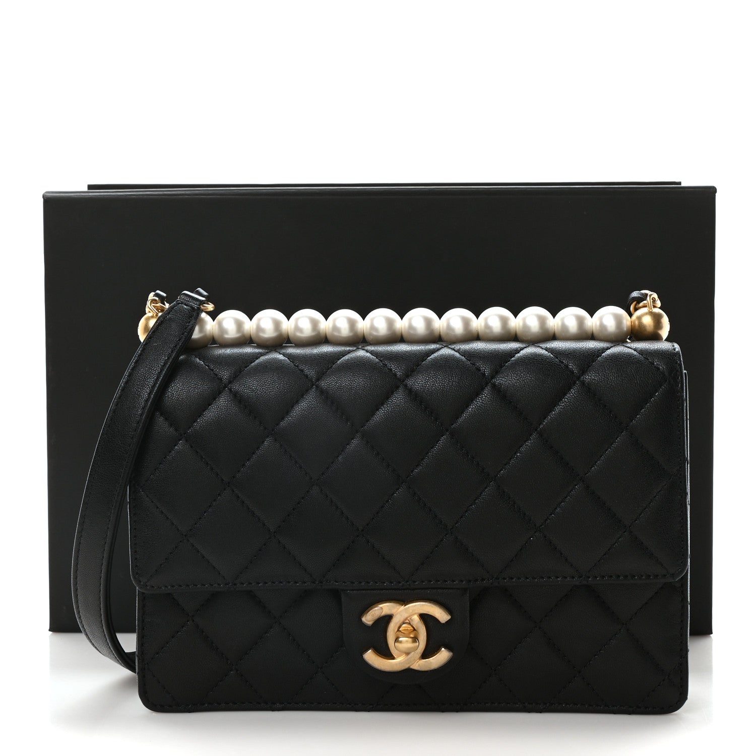 Chanel Goatskin Quilted Small Chic Pearls Flap Black 1689020