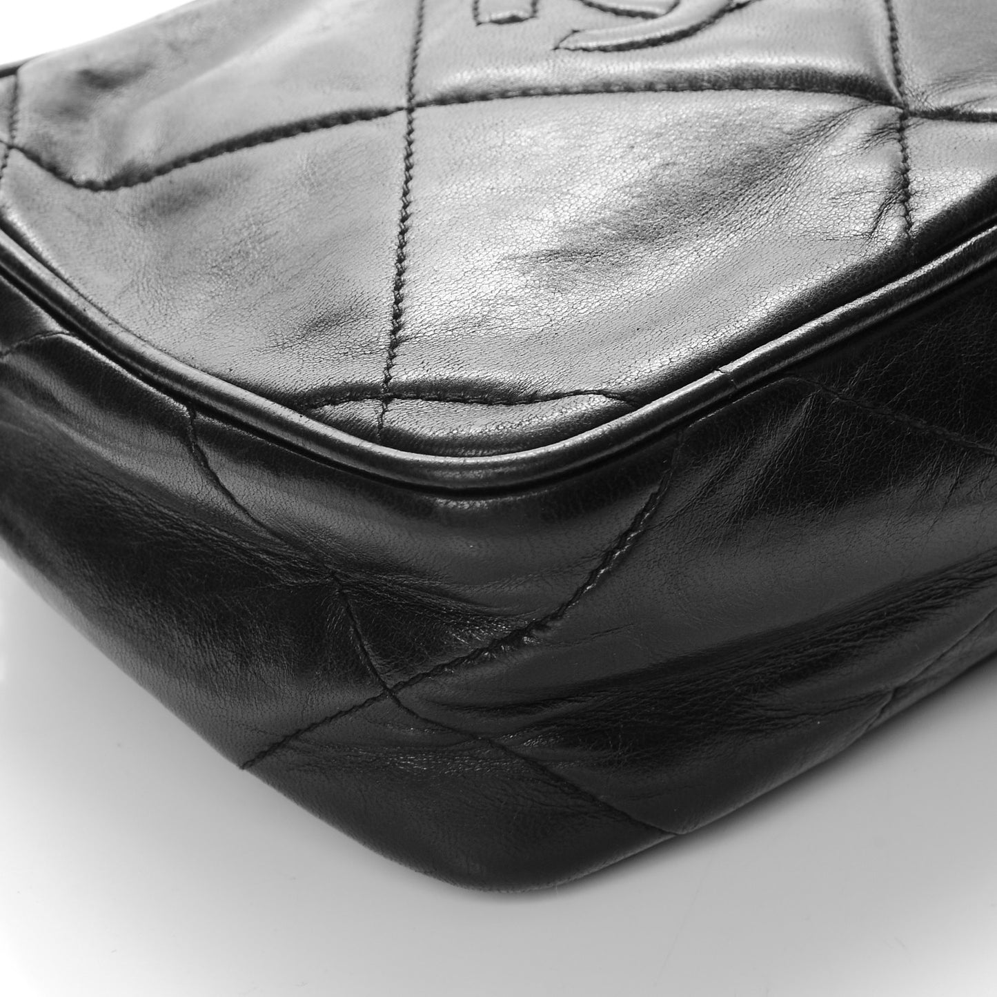 Lambskin Quilted Tassel Camera Case Black